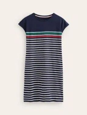 BODEN Leah Jersey T-Shirt Dress, Navy Stripe, Size 16-18L